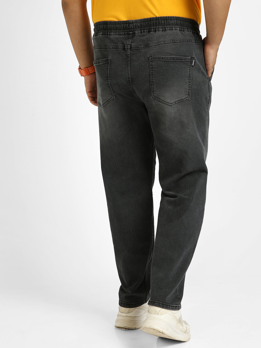 Plus Men's Dark Grey Regular Fit Washed Jogger Jeans Stretchable