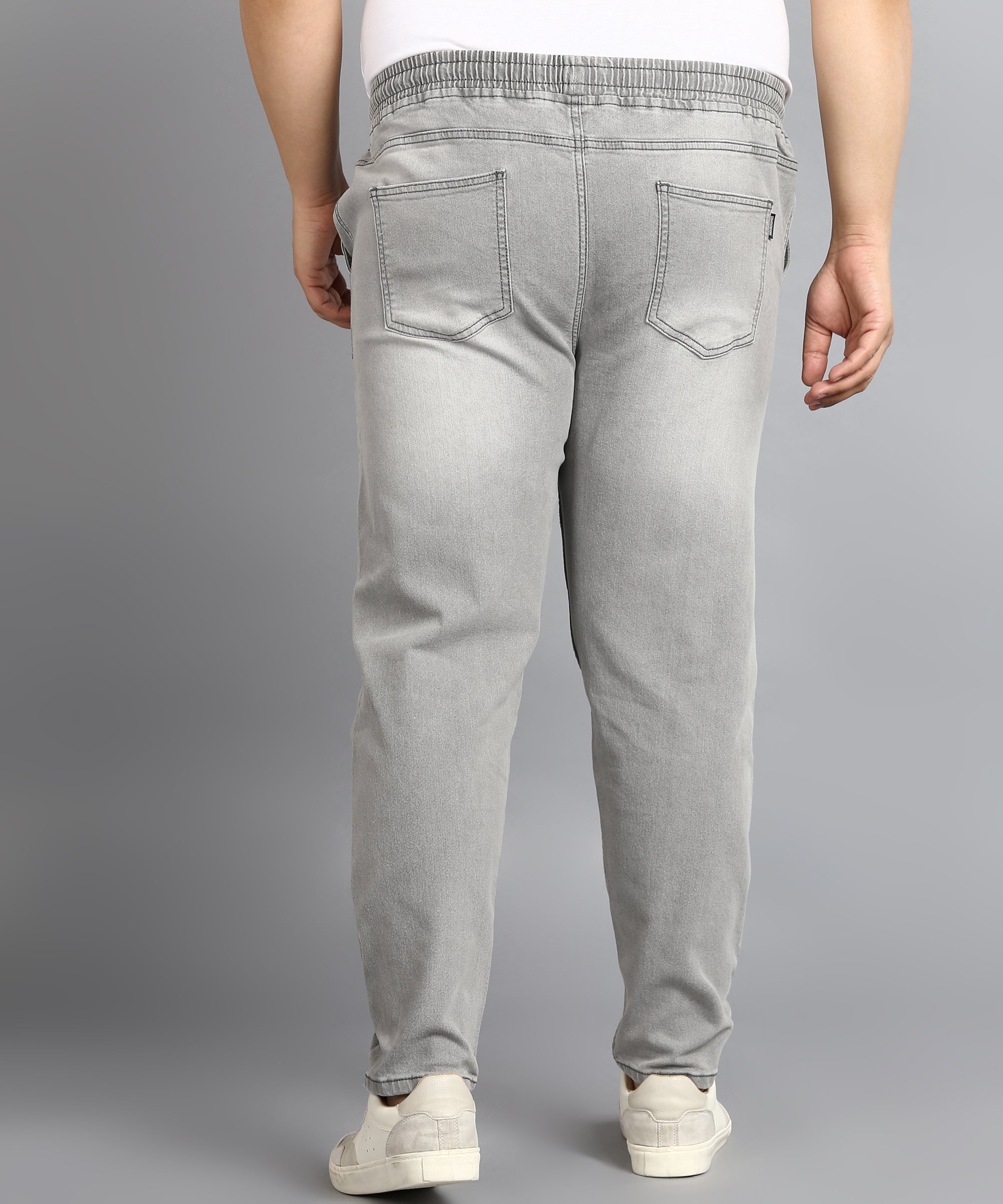 Plus Men's Ice Grey Regular Fit Washed Jogger Jeans Stretchable