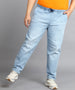 Plus Men's Light Blue Regular Fit Washed Jogger Jeans Stretchable