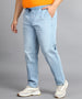 Plus Men's Light Blue Regular Fit Washed Jogger Jeans Stretchable