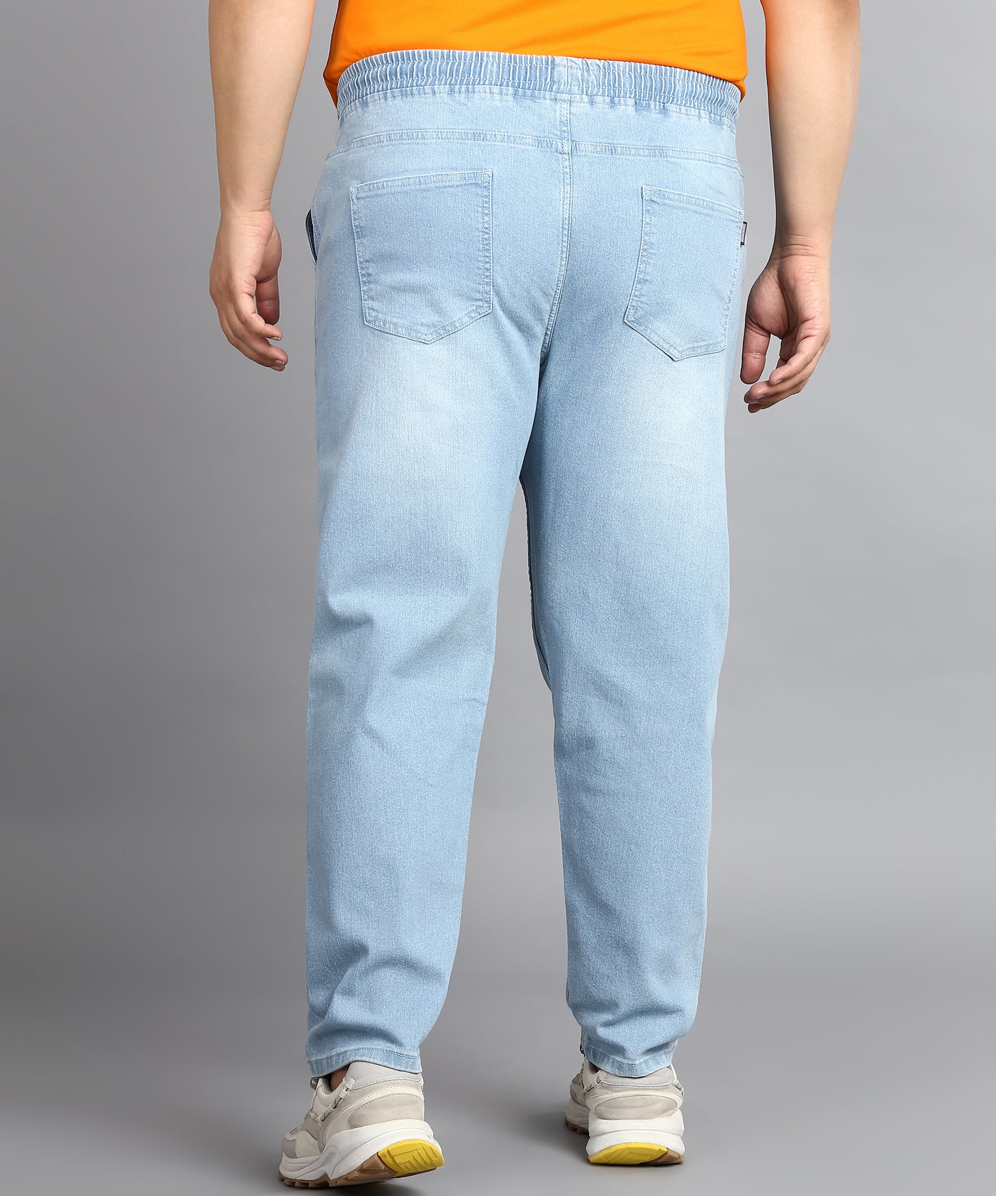 Plus Men's Light Blue Regular Fit Washed Jogger Jeans Stretchable