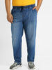 Plus Men's Blue Regular Fit Washed Jogger Jeans Stretchable