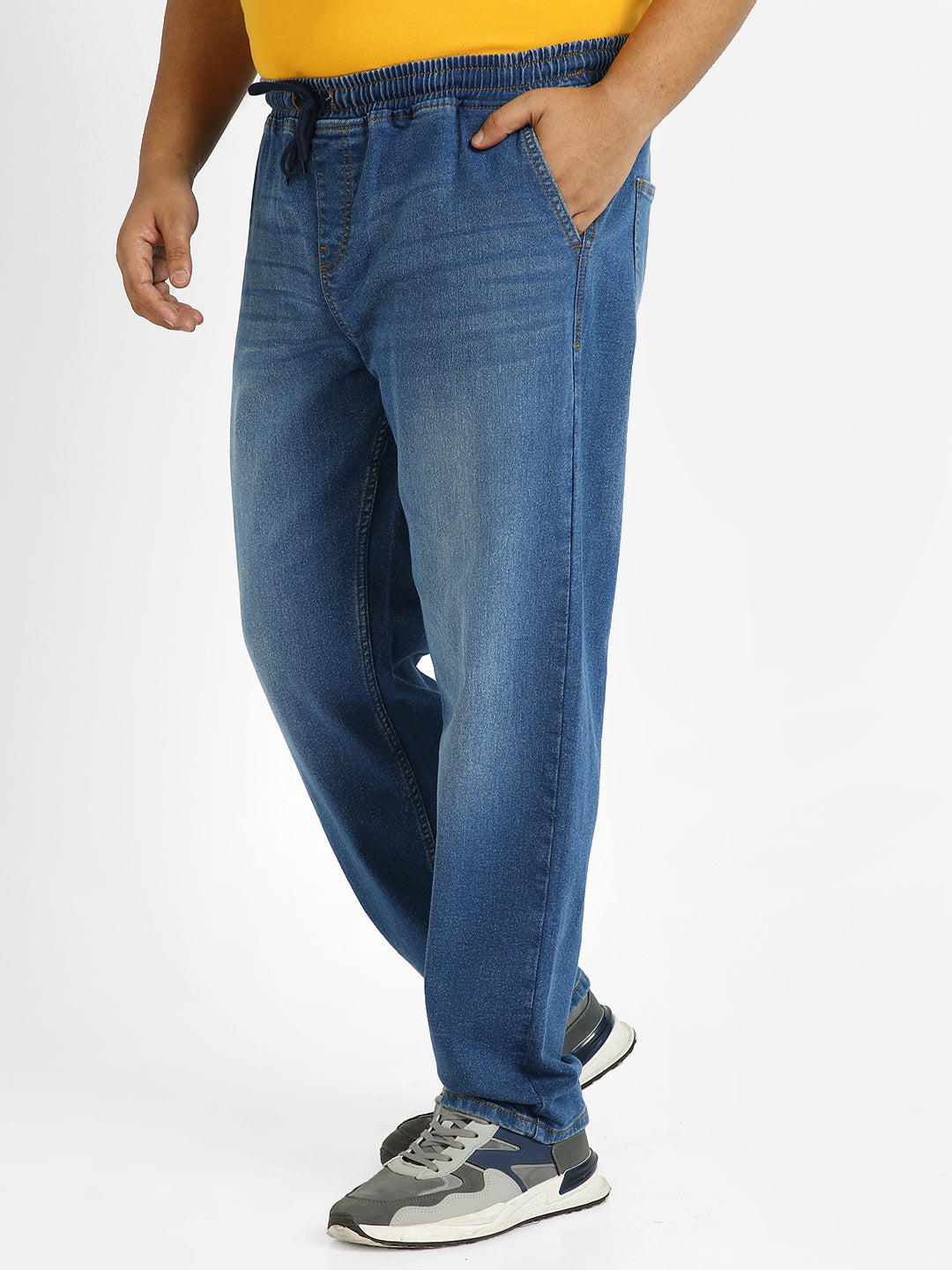 Plus Men's Blue Regular Fit Washed Jogger Jeans Stretchable