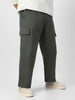 Plus Men's Light Grey Loose Baggy Fit Solid Cargo Chino Pant with 6 Pockets Non-Stretchable