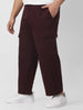 Plus Men's Maroon Loose Baggy Fit Solid Cargo Chino Pant with 6 Pockets Non-Stretchable