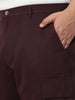 Plus Men's Maroon Loose Baggy Fit Solid Cargo Chino Pant with 6 Pockets Non-Stretchable