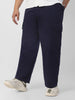 Plus Men's Navy Loose Baggy Fit Solid Cargo Chino Pant with 6 Pockets Non-Stretchable