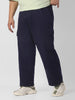 Plus Men's Navy Loose Baggy Fit Solid Cargo Chino Pant with 6 Pockets Non-Stretchable