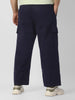 Plus Men's Navy Loose Baggy Fit Solid Cargo Chino Pant with 6 Pockets Non-Stretchable