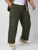 Plus Men's Olive Loose Baggy Fit Solid Cargo Chino Pant with 6 Pockets Non-Stretchable