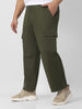 Plus Men's Olive Loose Baggy Fit Solid Cargo Chino Pant with 6 Pockets Non-Stretchable