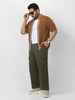 Plus Men's Olive Loose Baggy Fit Solid Cargo Chino Pant with 6 Pockets Non-Stretchable