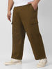 Plus Men's Tobacco Loose Baggy Fit Solid Cargo Chino Pant with 6 Pockets Non-Stretchable