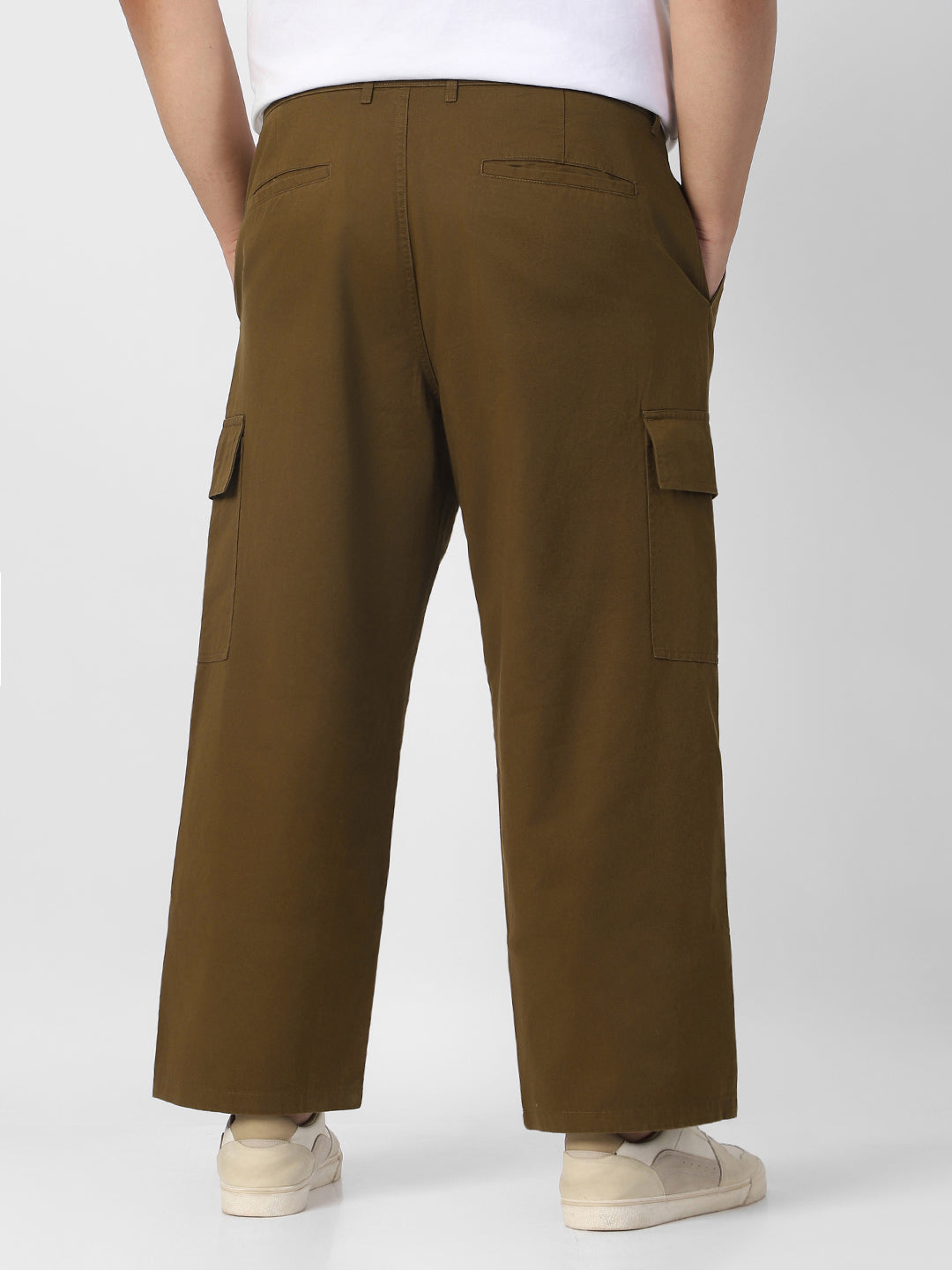 Plus Men's Tobacco Loose Baggy Fit Solid Cargo Chino Pant with 6 Pockets Non-Stretchable