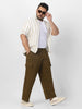 Plus Men's Tobacco Loose Baggy Fit Solid Cargo Chino Pant with 6 Pockets Non-Stretchable