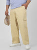 Plus Men's Beige Loose Baggy Fit Solid Cargo Chino Pant with 6 Pockets Non-Stretchable