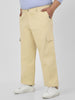 Plus Men's Beige Loose Baggy Fit Solid Cargo Chino Pant with 6 Pockets Non-Stretchable