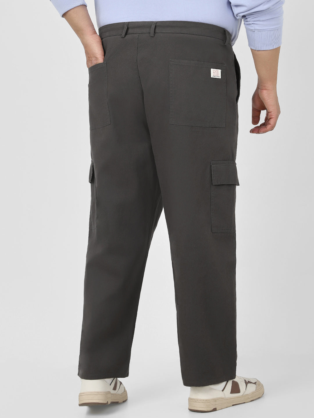 Plus Men's Brown Loose Baggy Fit Solid Cargo Chino Pant with 6 Pockets Non-Stretchable