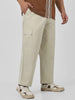 Plus Men's Cream Loose Baggy Fit Solid Cargo Chino Pant with 6 Pockets Non-Stretchable