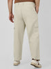 Plus Men's Cream Loose Baggy Fit Solid Cargo Chino Pant with 6 Pockets Non-Stretchable