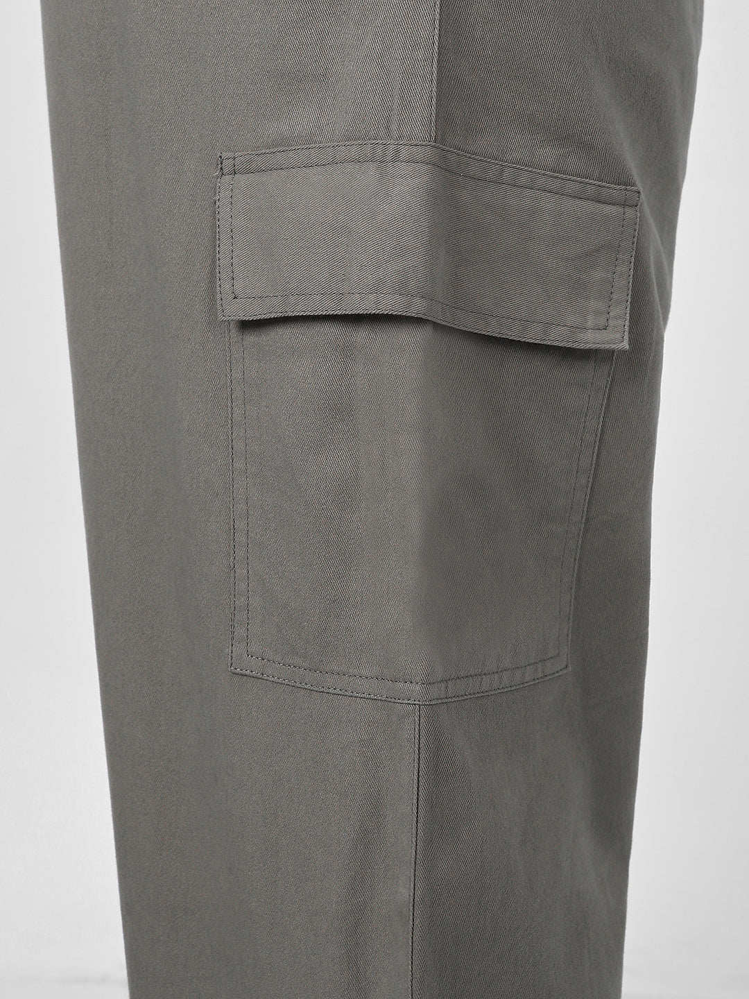 Plus Men's Grey Loose Baggy Fit Solid Cargo Chino Pant with 6 Pockets Non-Stretchable