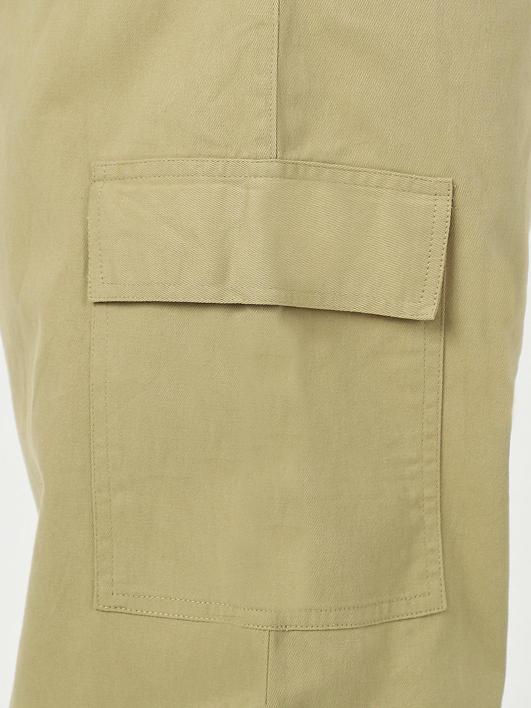 Plus Men's Light Olive Loose Baggy Fit Solid Cargo Chino Pant with 6 Pockets Non-Stretchable