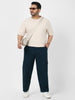 Plus Men's Navy Loose Baggy Fit Solid Cargo Chino Pant with 6 Pockets Non-Stretchable