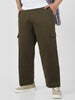 Plus Men's Olive Loose Baggy Fit Solid Cargo Chino Pant with 6 Pockets Non-Stretchable