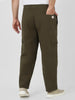 Plus Men's Olive Loose Baggy Fit Solid Cargo Chino Pant with 6 Pockets Non-Stretchable