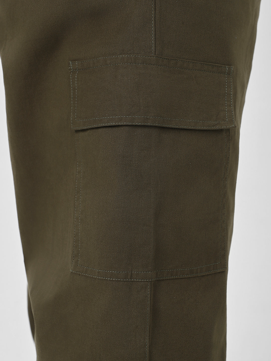 Plus Men's Olive Loose Baggy Fit Solid Cargo Chino Pant with 6 Pockets Non-Stretchable