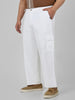 Plus Men's White Loose Baggy Fit Solid Cargo Chino Pant with 6 Pockets Non-Stretchable