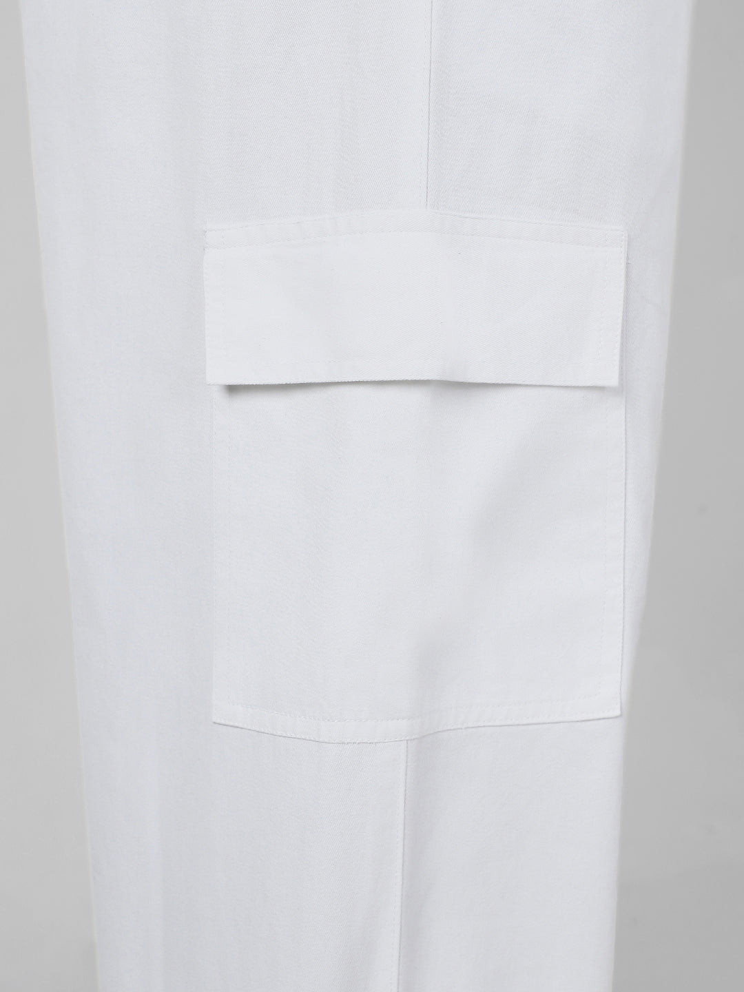 Plus Men's White Loose Baggy Fit Solid Cargo Chino Pant with 6 Pockets Non-Stretchable