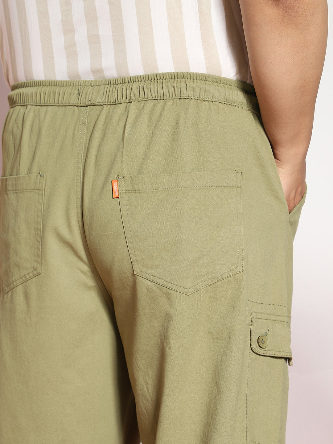 Plus Men's Light Olive Loose Baggy Fit Cargo Jogger Chino Pant with 6 Pockets Stretchable