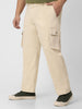 Urbano Plus Men's Cream Regular Fit Solid Cargo Chino Pant with 6 Pockets