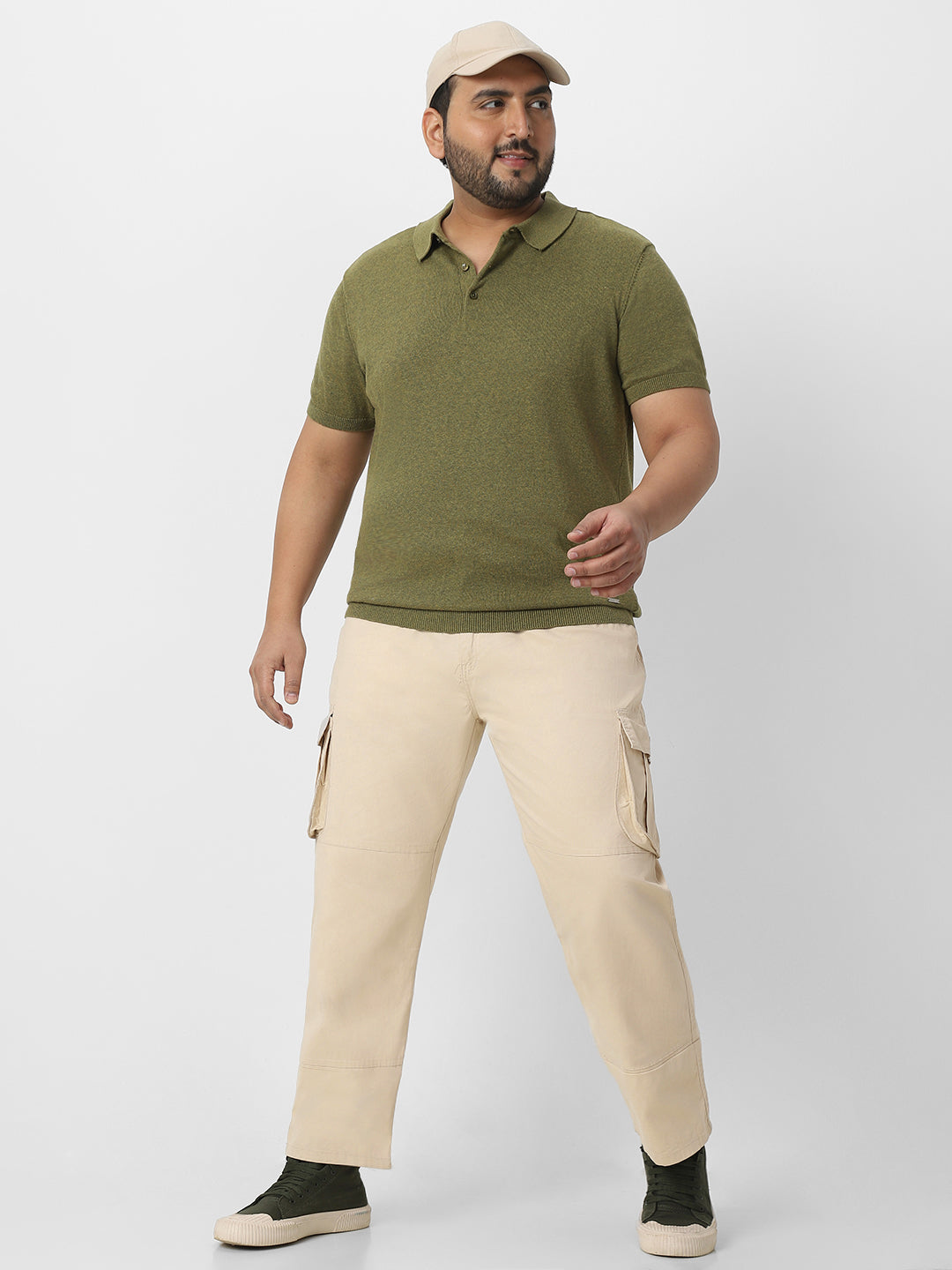 Urbano Plus Men's Cream Regular Fit Solid Cargo Chino Pant with 6 Pockets