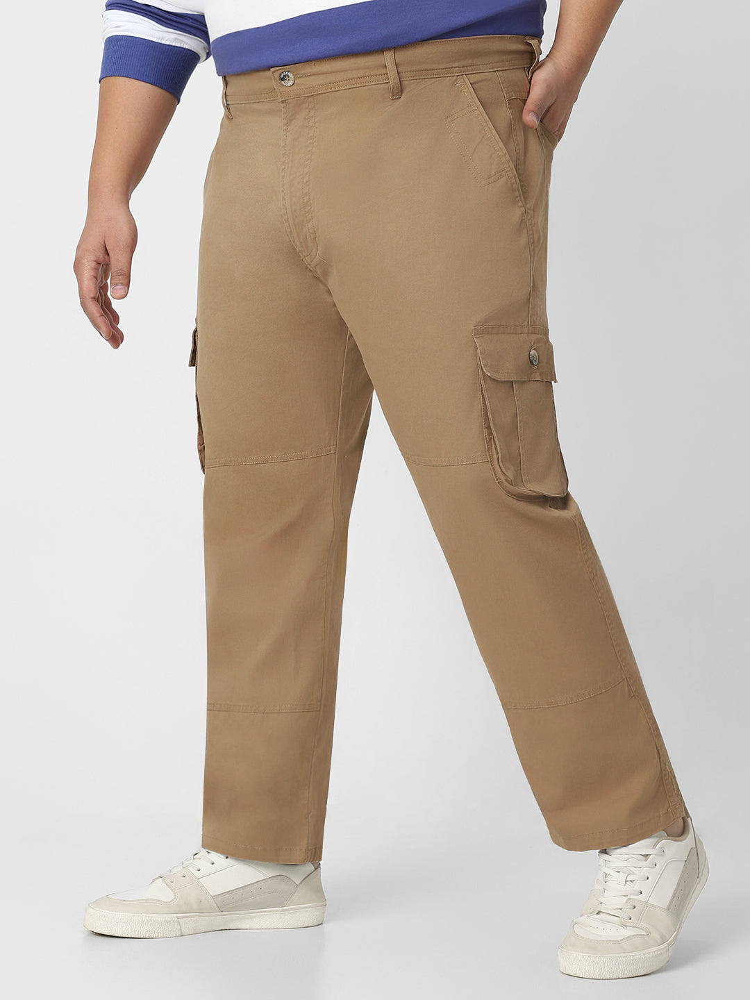 Urbano Plus Men's Dark Khaki Regular Fit Solid Cargo Chino Pant with 6 Pockets