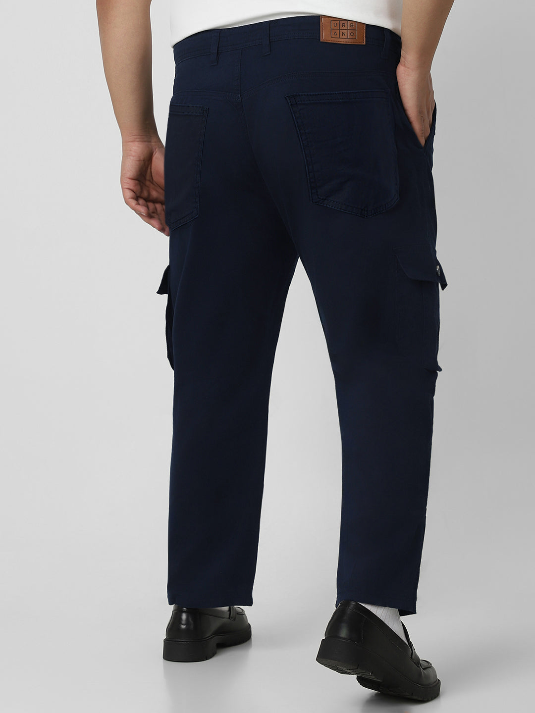 Urbano Plus Men's Navy Blue Regular Fit Solid Cargo Chino Pant with 6 Pockets