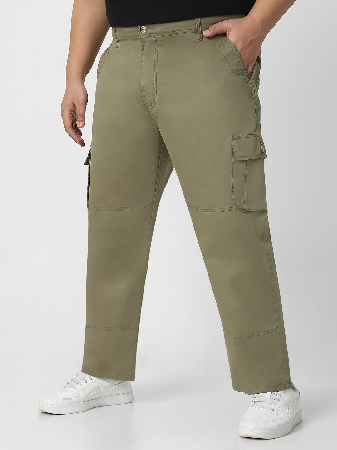 Urbano Plus Men's Olive Green Regular Fit Solid Cargo Chino Pant with 6 Pockets