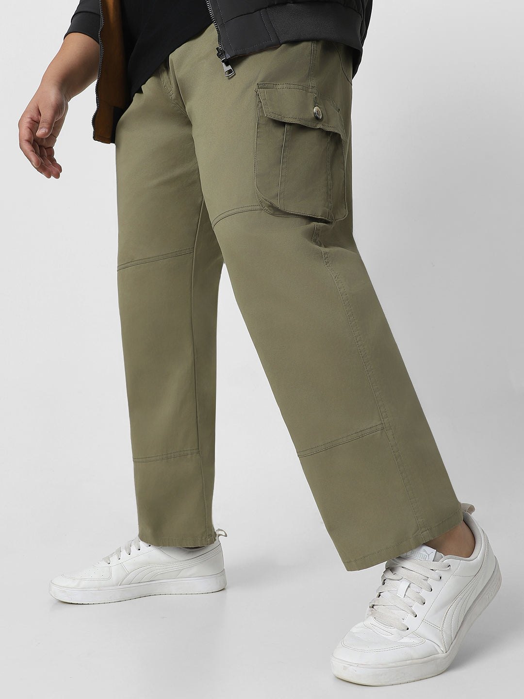 Urbano Plus Men's Olive Green Regular Fit Solid Cargo Chino Pant with 6 Pockets