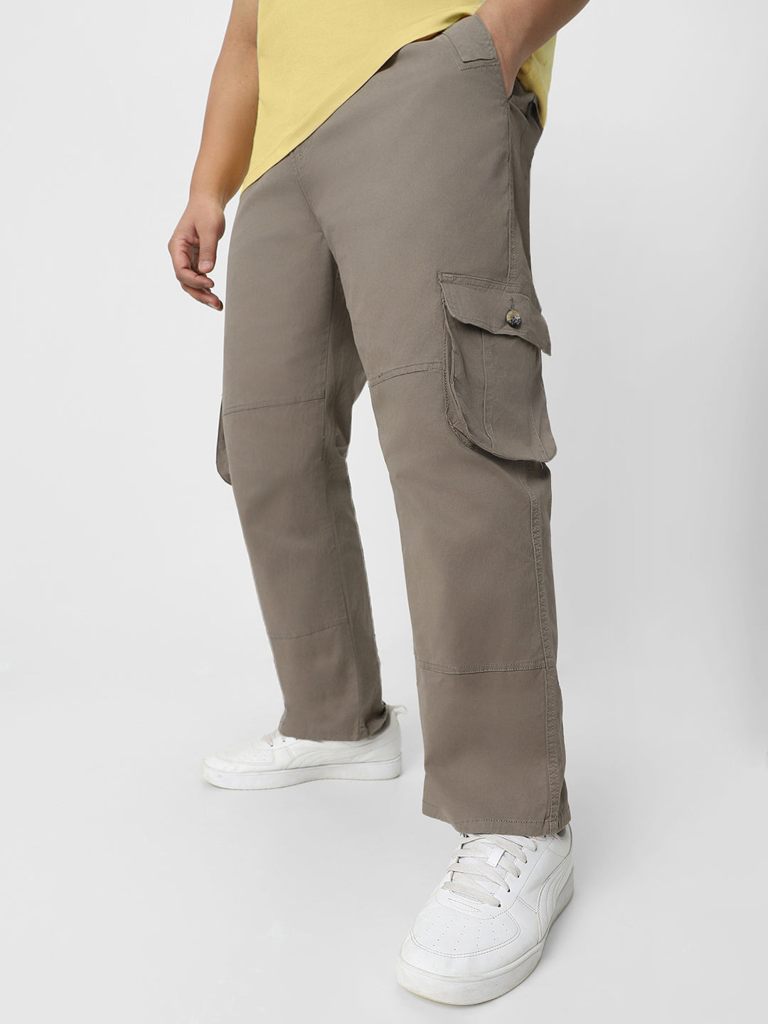 Urbano Plus Men's Grey Regular Fit Solid Cargo Chino Pant with 6 Pockets