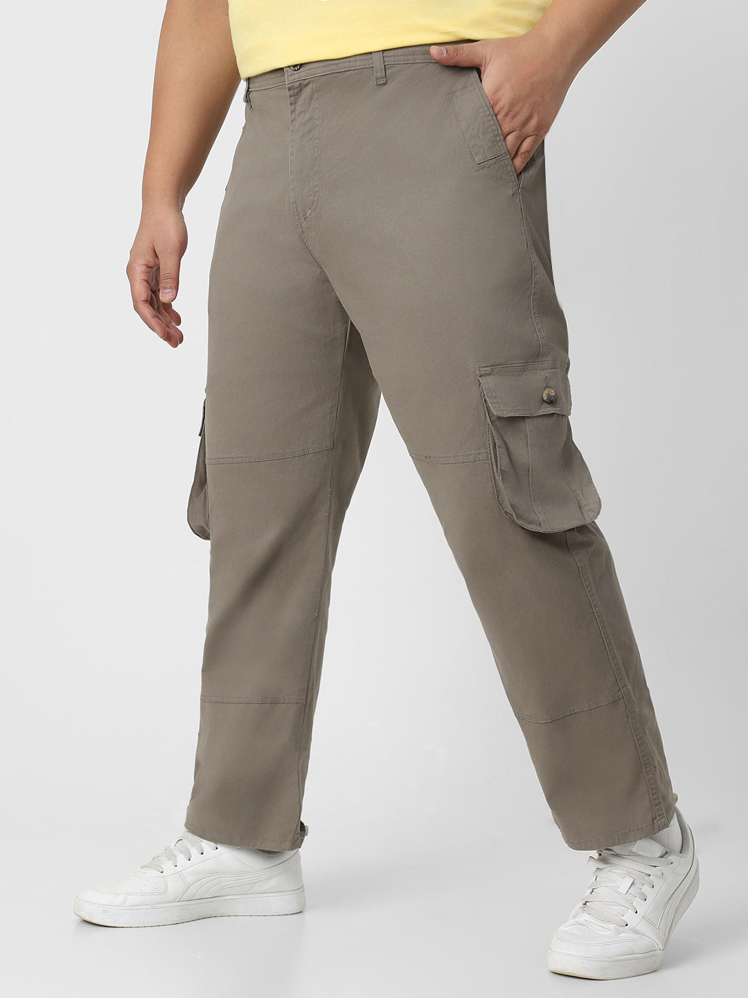 Urbano Plus Men's Grey Regular Fit Solid Cargo Chino Pant with 6 Pockets