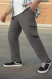 Urbano Plus Men's Dark Grey Regular Fit Solid Cargo Chino Pant with 6 Pockets