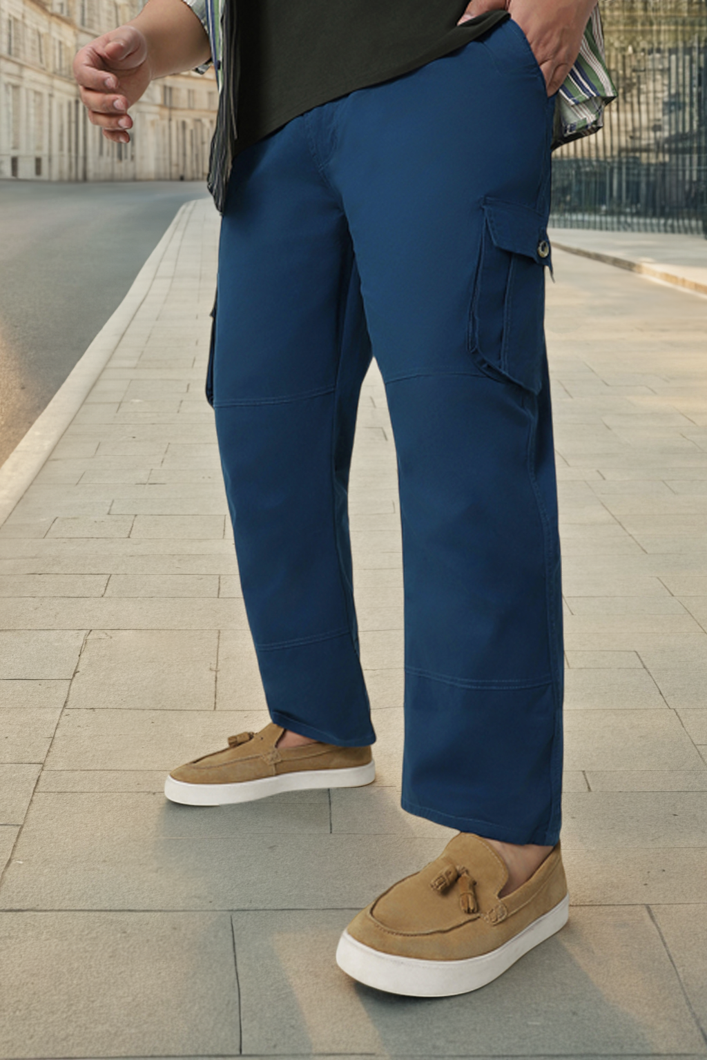 Plus Men's Royal Blue Regular Fit Solid Cargo Chino Pant with 6 Pockets