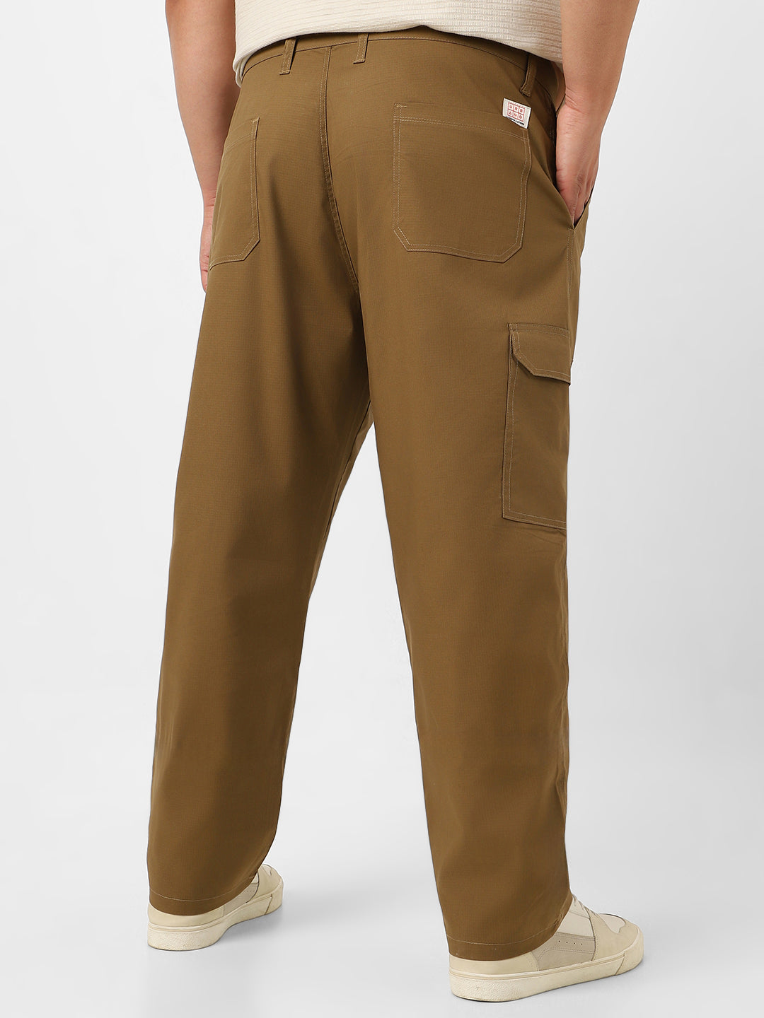 Plus Men's Khaki Regular Fit Solid Cargo Chino Pant with 6 Pockets