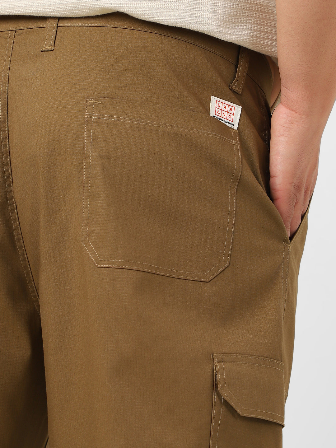 Plus Men's Khaki Regular Fit Solid Cargo Chino Pant With 6 Pockets