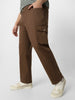 Plus Men's Brown Regular Fit Solid Cargo Chino Pant with 6 Pockets Stretchable