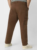 Plus Men's Brown Regular Fit Solid Cargo Chino Pant with 6 Pockets Stretchable