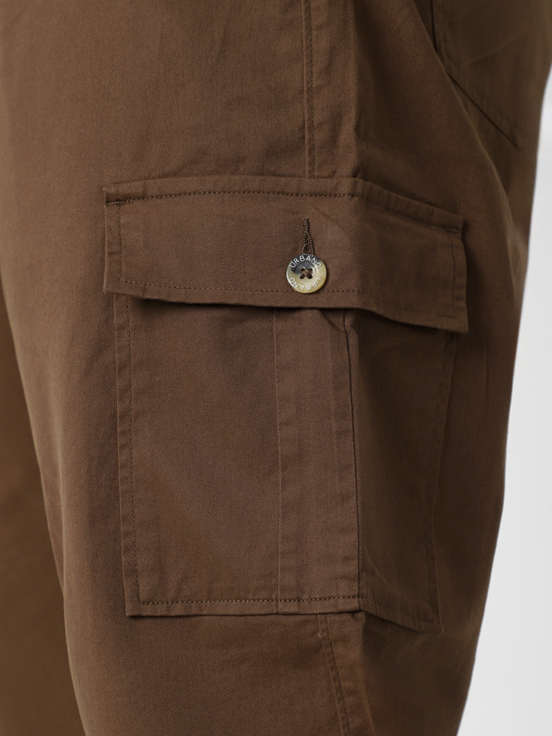 Plus Men's Brown Regular Fit Solid Cargo Chino Pant with 6 Pockets Stretchable