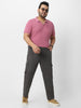 Plus Men's Charcoal Grey Regular Fit Solid Cargo Chino Pant with 6 Pockets Stretchable