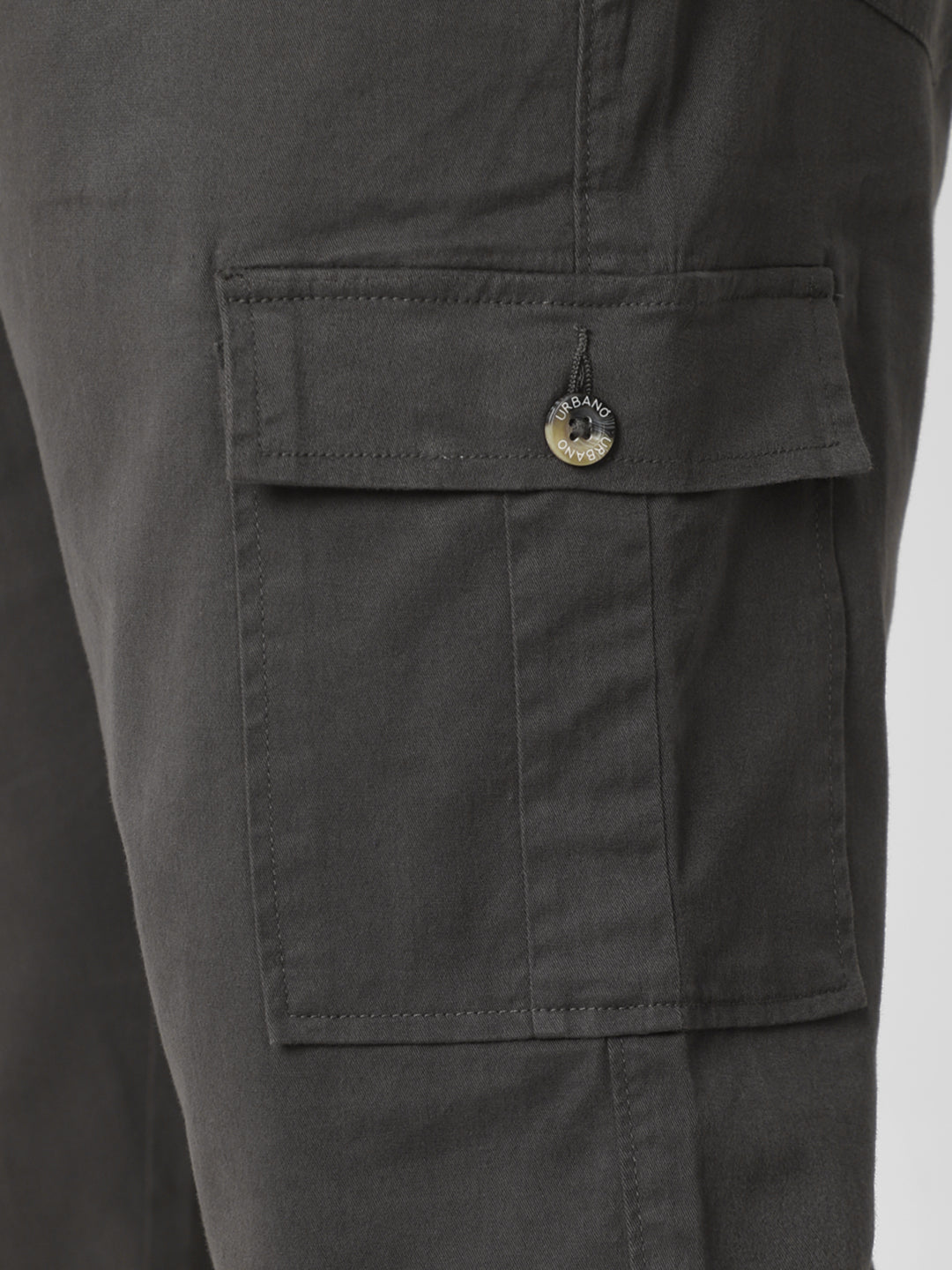 Plus Men's Charcoal Grey Regular Fit Solid Cargo Chino Pant with 6 Pockets Stretchable